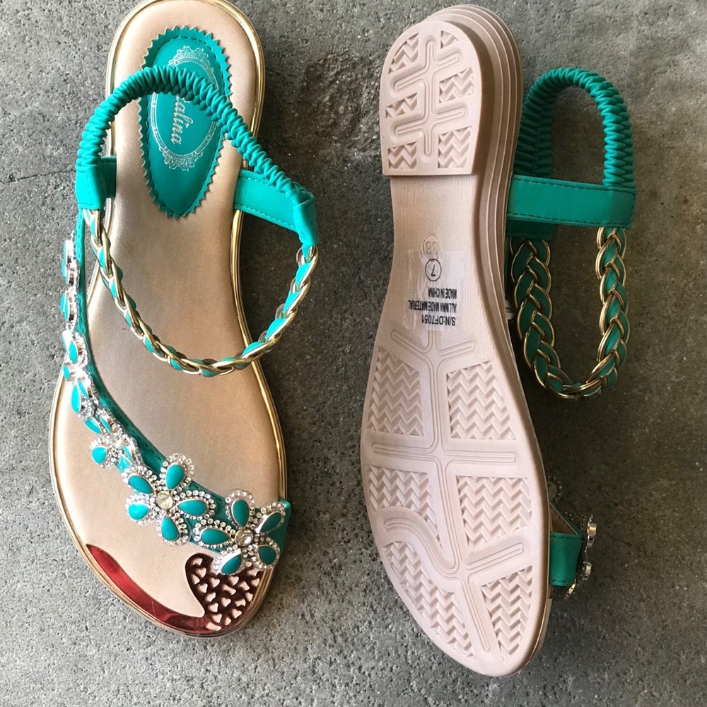Italina Green Flower Rhinestone Slingback Sandal - Picture 5 of 9